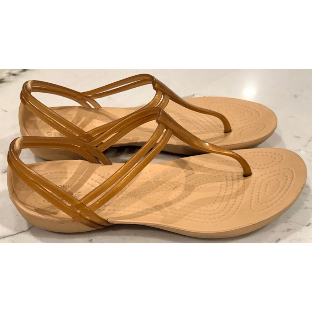Crocs Isabella Bronze Tan Jelly T Strap Thong Slip On Women Sandals Size 6